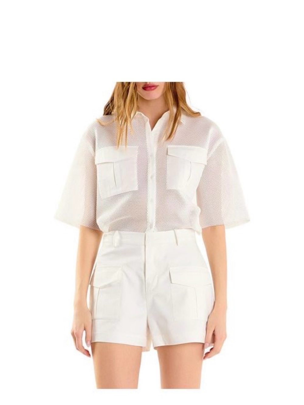 NWT White Utility Mesh Button down Shirt